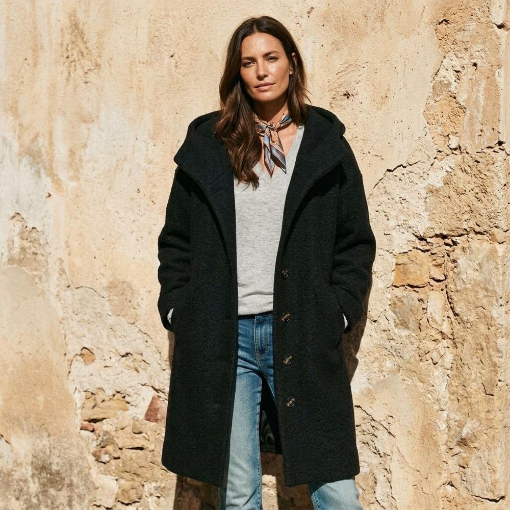 Ulla Fashion - Tilev | Geknöpfter Kapuzen Mantel