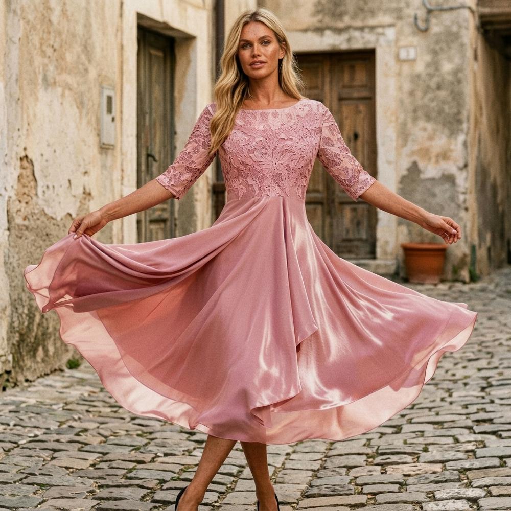 Ulla Fashion - Elken | Besticktes Halbärmeliges Kleid