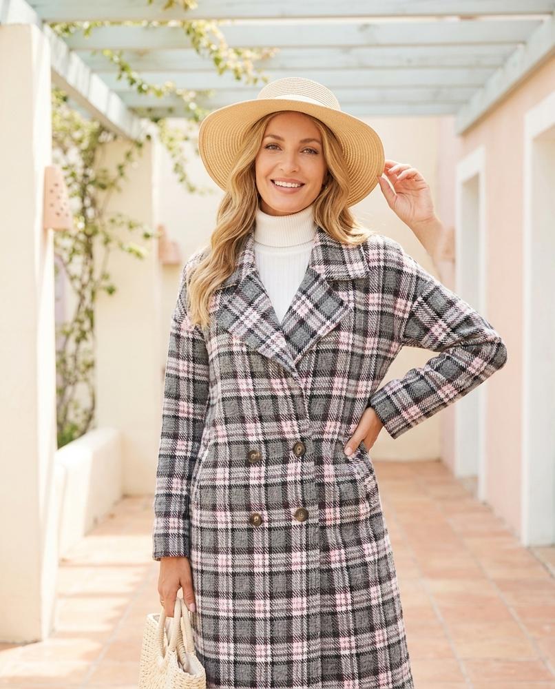 Ulla Fashion - Nohal | Karierter Zweireihiger Mantel Damen