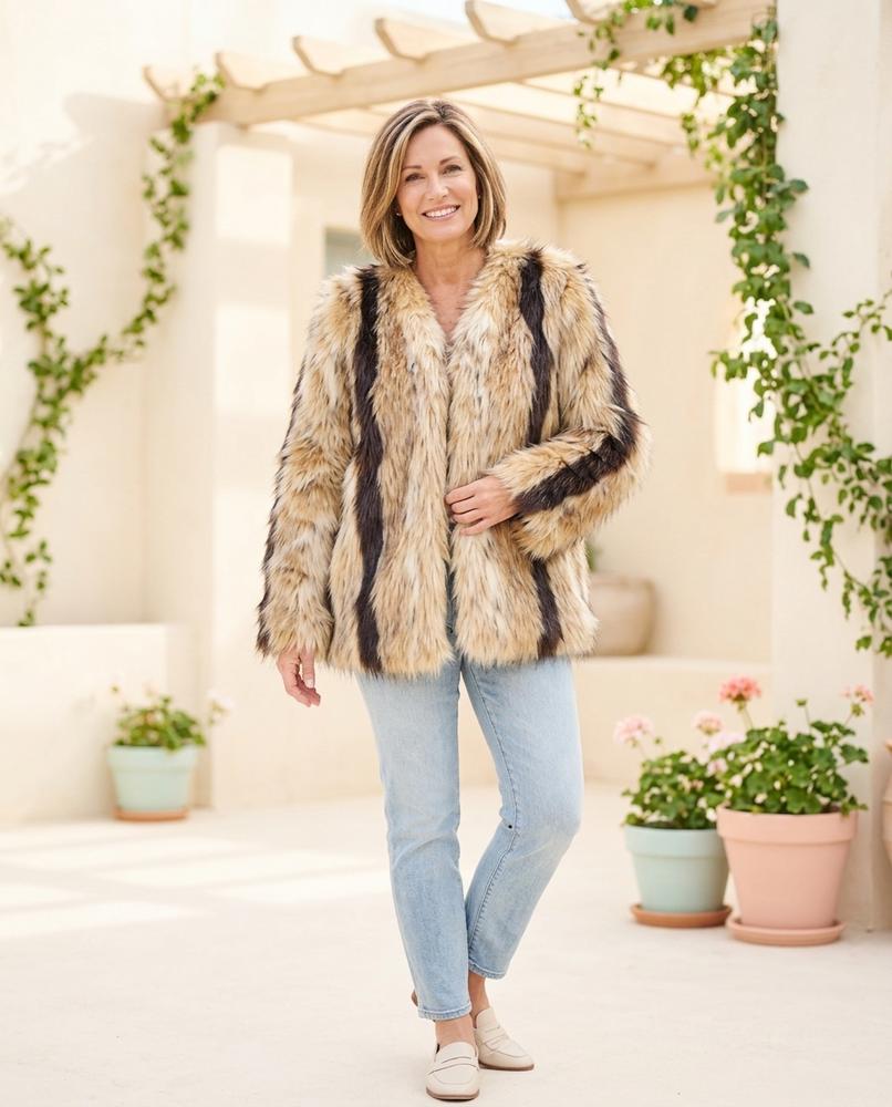 Ulla Fashion - Rorel | Gestreifte Langflorige Jacke Damen