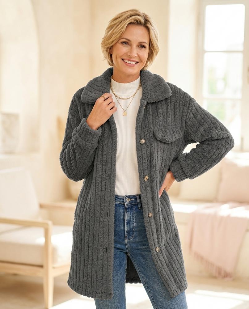 Ulla Fashion - Cosel | Plüschiger Gerippter Mantel Damen