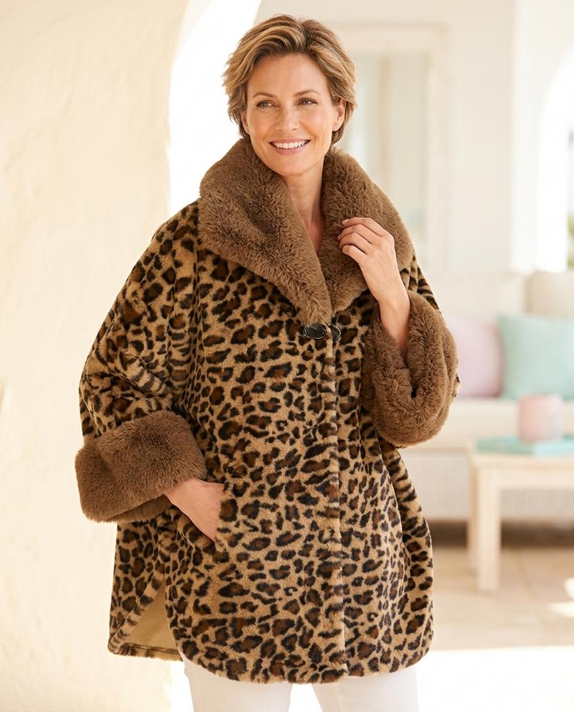 Ulla Fashion - Niven | Gemustert Pelzbesetzt Mantel Damen