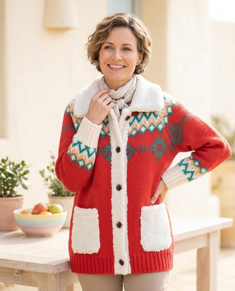 Ulla Fashion - Tatal | Gemustert Gefüttert Strickjacke Damen