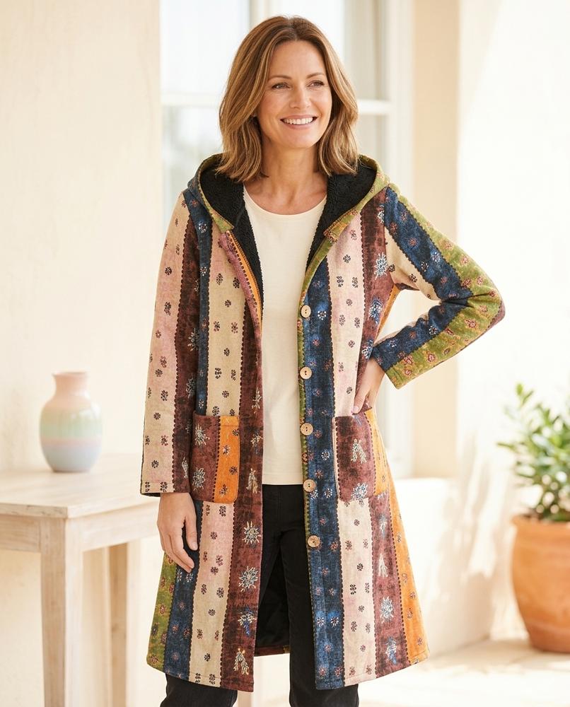 Ulla Fashion - Tinal | Gefütterter Gestreifter Mantel Damen