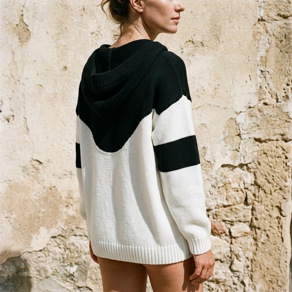 Ulla Fashion - Vavan | Gestrickter Farbgeblockter Hoodie