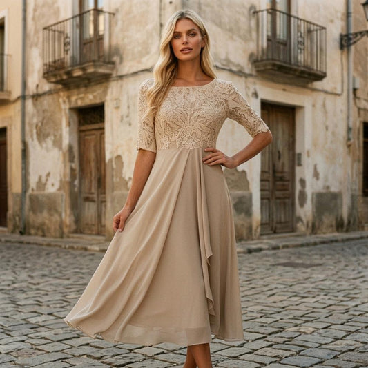 Ulla Fashion - Elken | Besticktes Halbärmeliges Kleid
