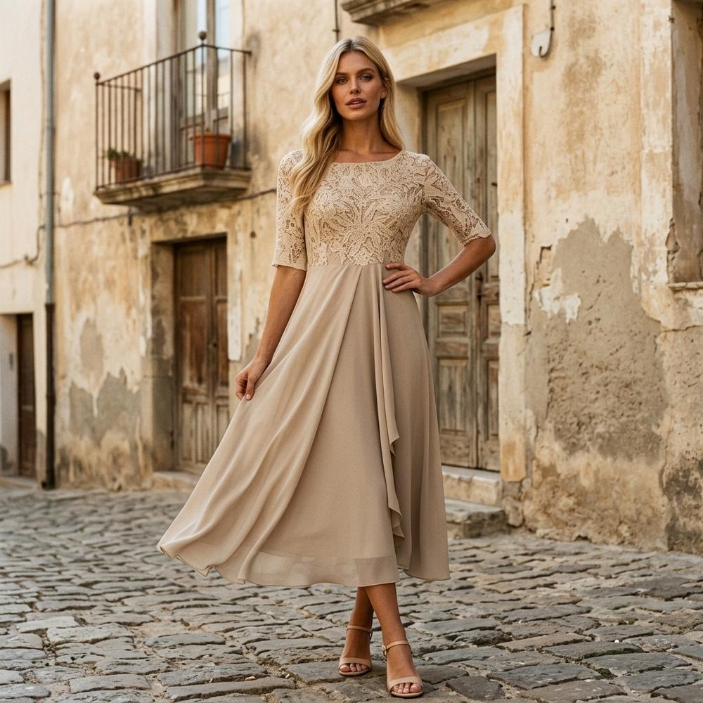 Ulla Fashion - Elken | Besticktes Halbärmeliges Kleid