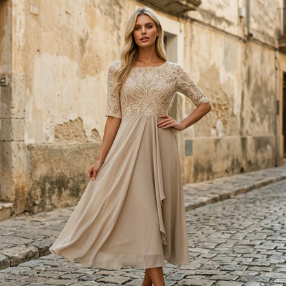 Ulla Fashion - Elken | Besticktes Halbärmeliges Kleid