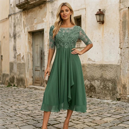 Ulla Fashion - Elken | Besticktes Halbärmeliges Kleid