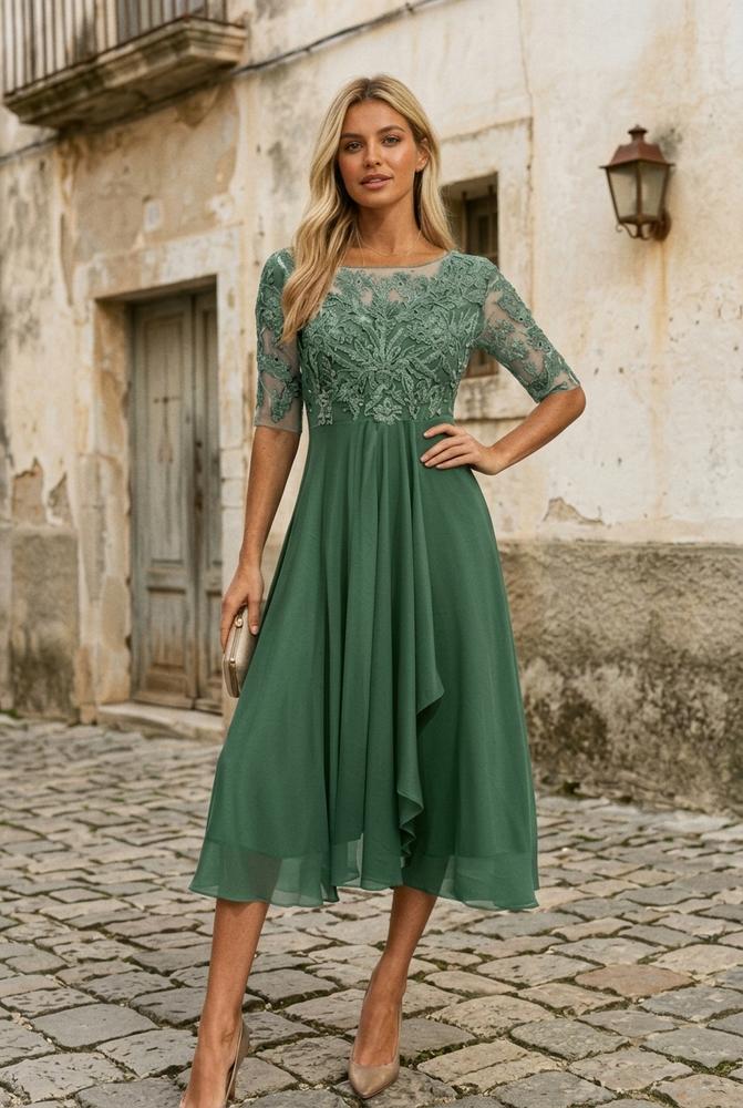 Ulla Fashion - Elken | Besticktes Halbärmeliges Kleid