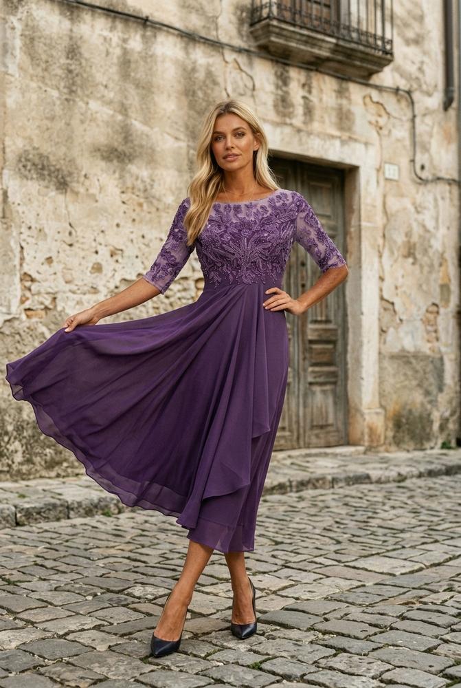 Ulla Fashion - Elken | Besticktes Halbärmeliges Kleid
