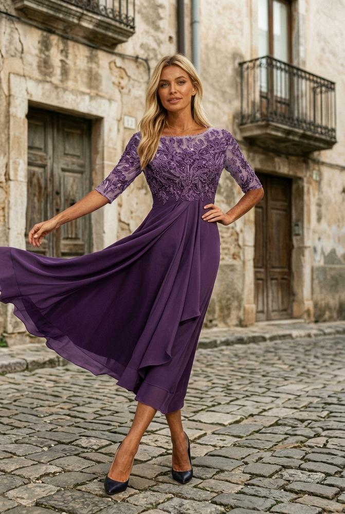 Ulla Fashion - Elken | Besticktes Halbärmeliges Kleid