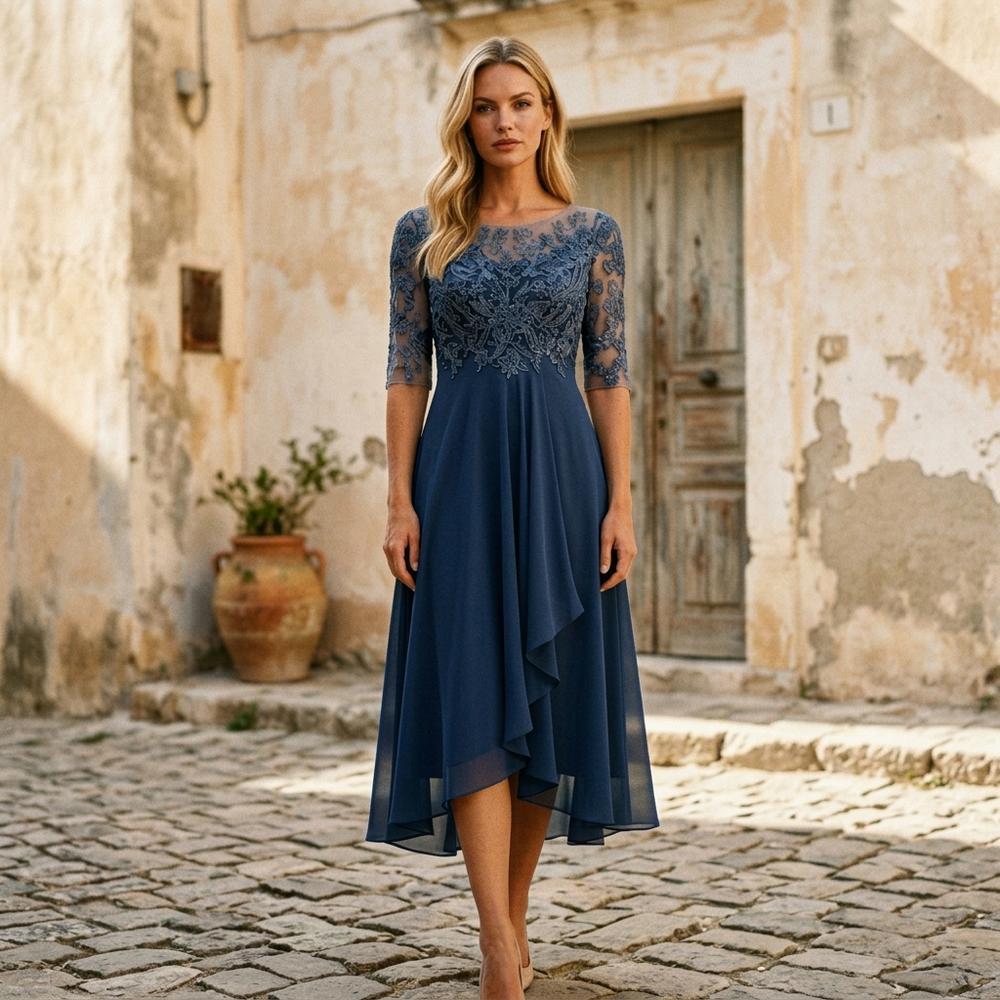 Ulla Fashion - Elken | Besticktes Halbärmeliges Kleid