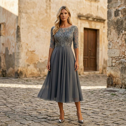 Ulla Fashion - Elken | Besticktes Halbärmeliges Kleid