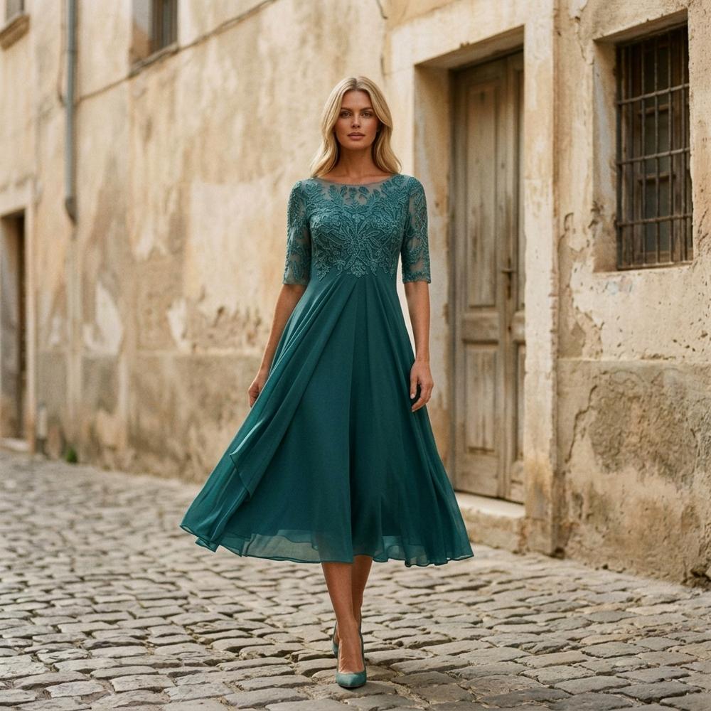 Ulla Fashion - Elken | Besticktes Halbärmeliges Kleid