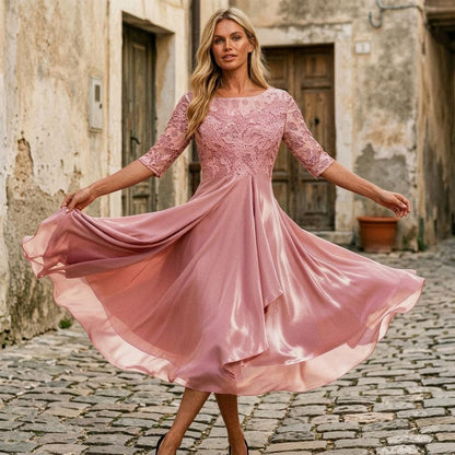 Ulla Fashion - Elken | Besticktes Halbärmeliges Kleid