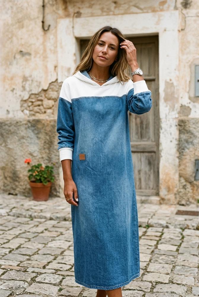 Ulla Fashion - Eldar | Zweifarbiges Langärmliges Kleid