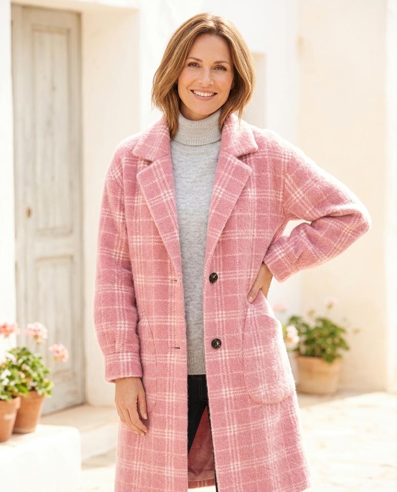 Ulla Fashion - Lalen | Kariert Geknöpft Mantel Damen