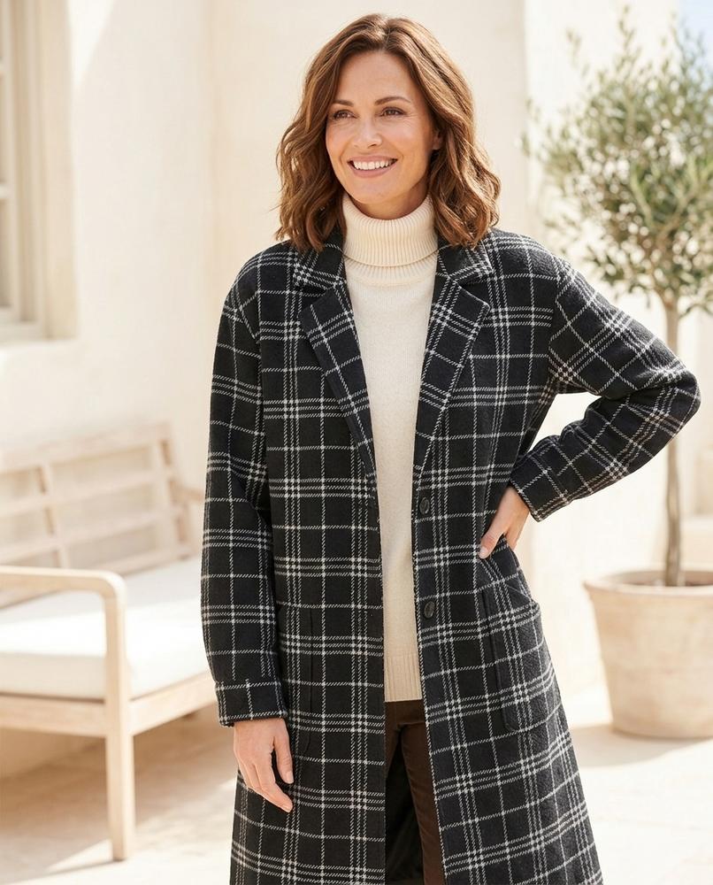 Ulla Fashion - Lalen | Kariert Geknöpft Mantel Damen