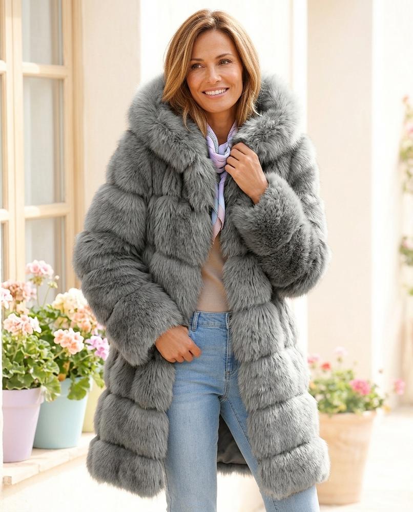 Ulla Fashion - Arsin | Plüschiger Langer Mantel Damen