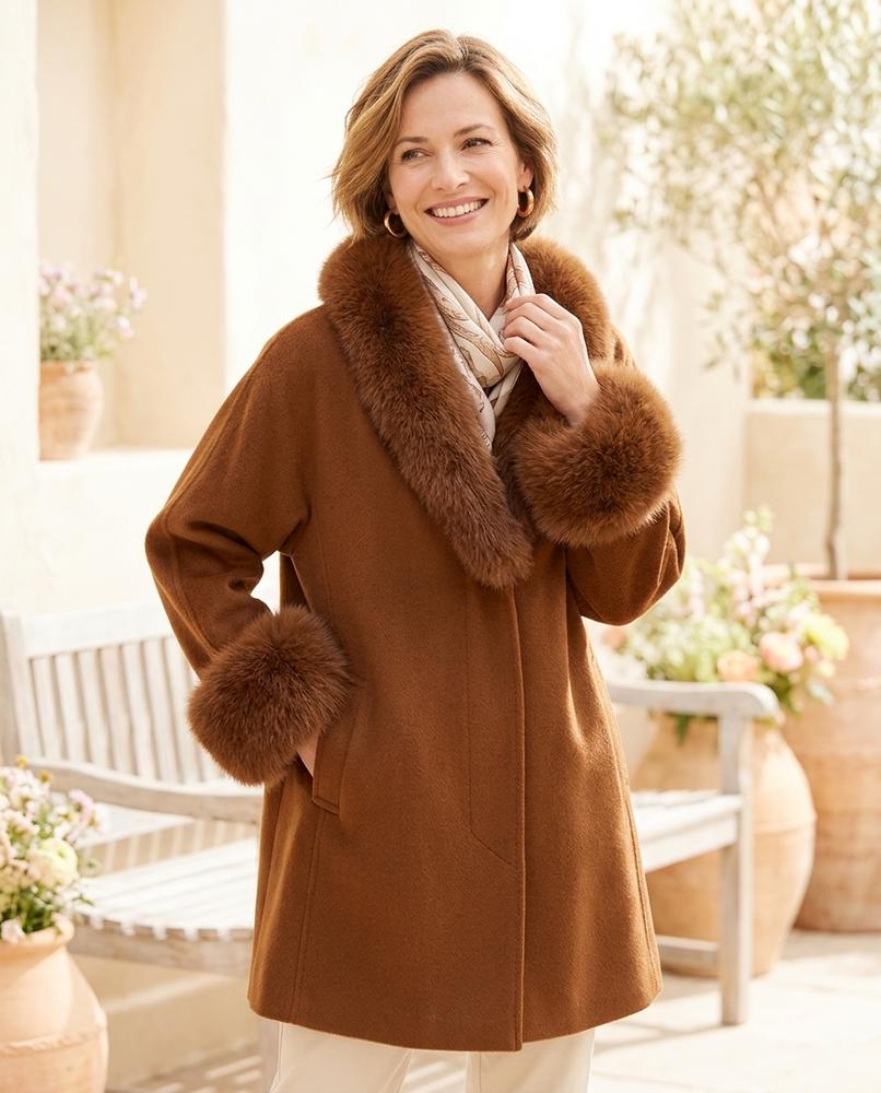 Ulla Fashion - Vesen | Pelzbesetzter Woll Mantel Damen