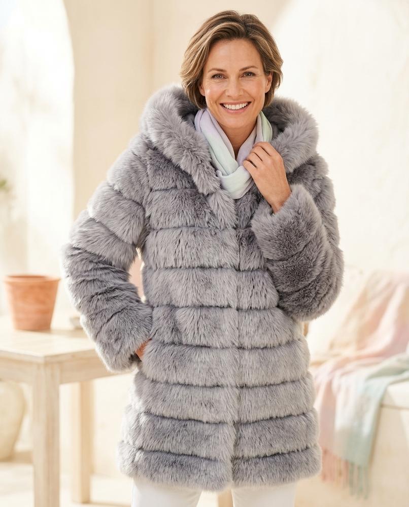 Ulla Fashion - Vezan | Plüschiger Gefütterter Mantel Damen