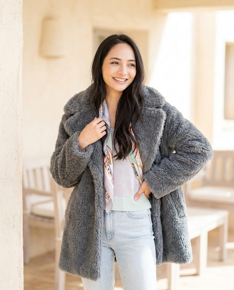Ulla Fashion - Losen | Lockerer Plüschiger Mantel Damen