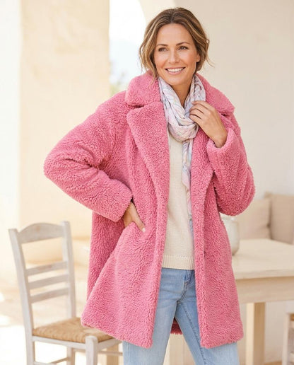 Ulla Fashion - Losen | Lockerer Plüschiger Mantel Damen