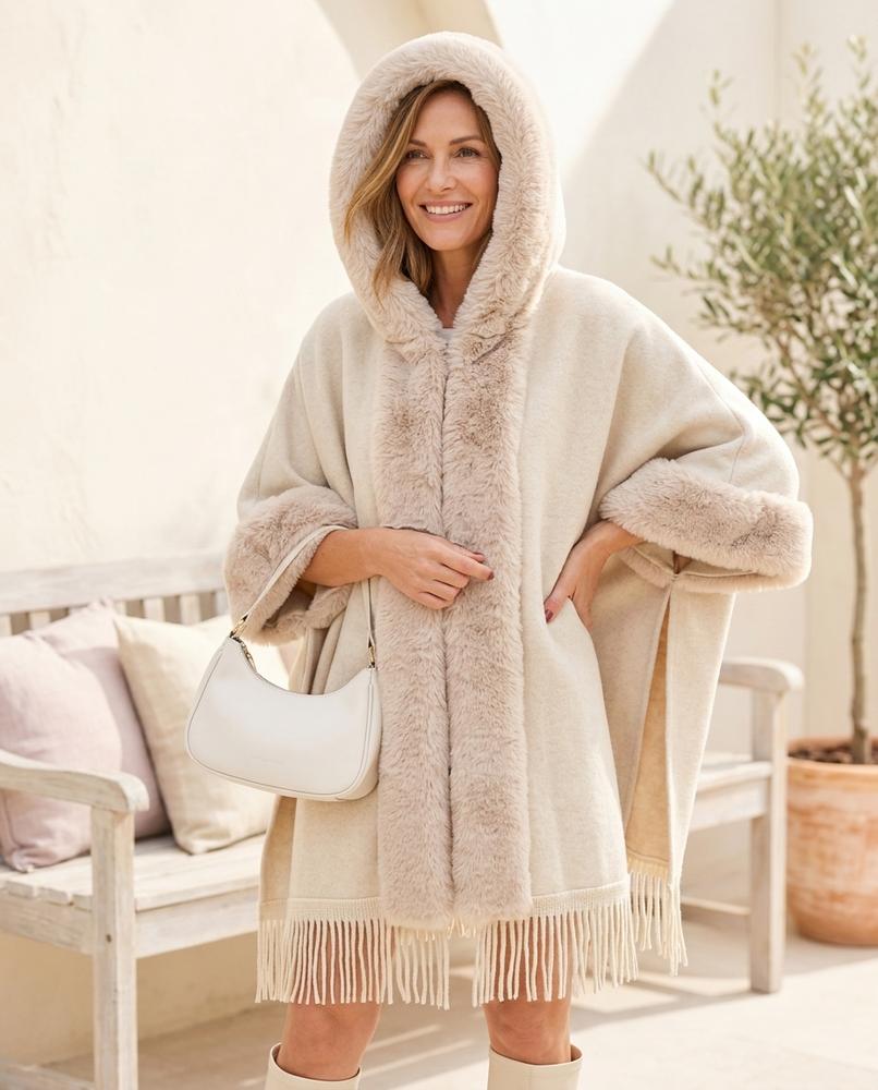 Ulla Fashion - Elren | Fellbesetzter Gefranster Mantel Damen