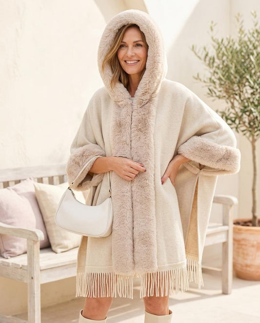 Ulla Fashion - Elren | Fellbesetzter Gefranster Mantel Damen