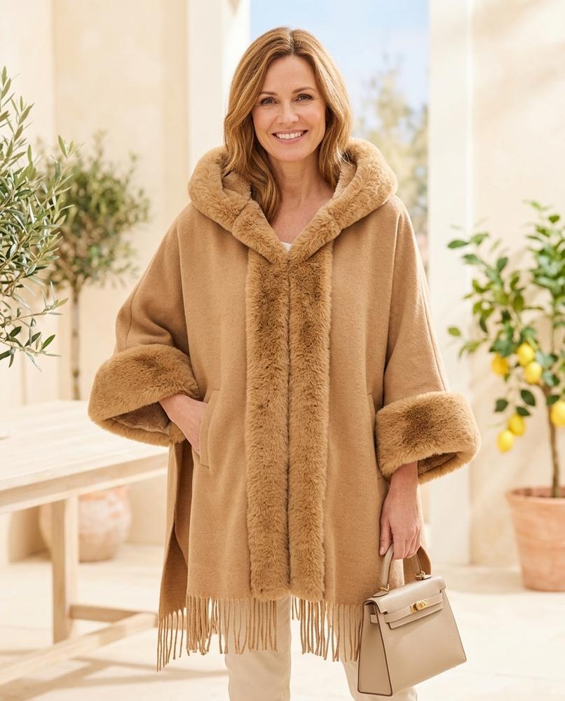 Ulla Fashion - Elren | Fellbesetzter Gefranster Mantel Damen