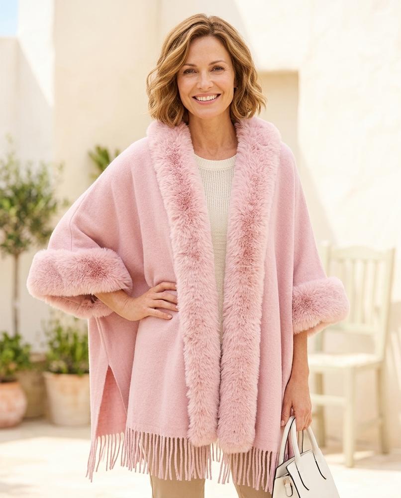 Ulla Fashion - Elren | Fellbesetzter Gefranster Mantel Damen