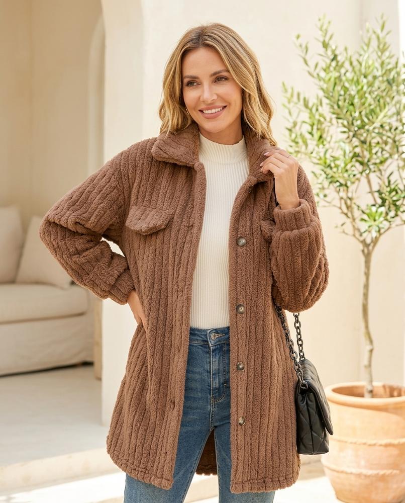 Ulla Fashion - Cosel | Plüschiger Gerippter Mantel Damen