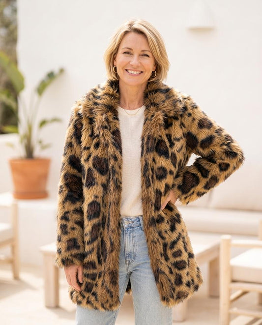 Ulla Fashion - Midan | Gemusterter Plüschiger Mantel Damen