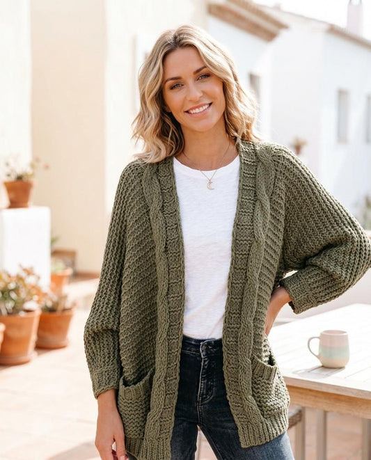 Ulla Fashion - Lesan | Grobgestrickt Offen Cardigan Damen