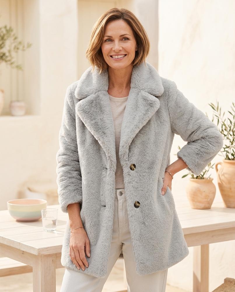 Ulla Fashion - Almin | Plüschig Geknöpft Mantel Damen