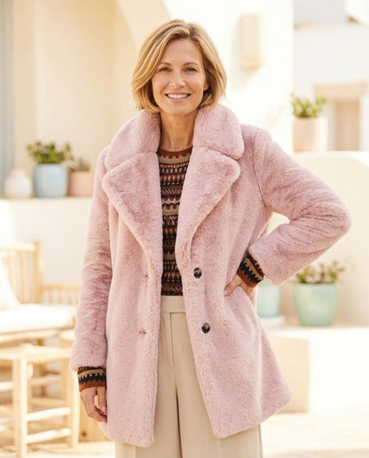 Ulla Fashion - Almin | Plüschig Geknöpft Mantel Damen