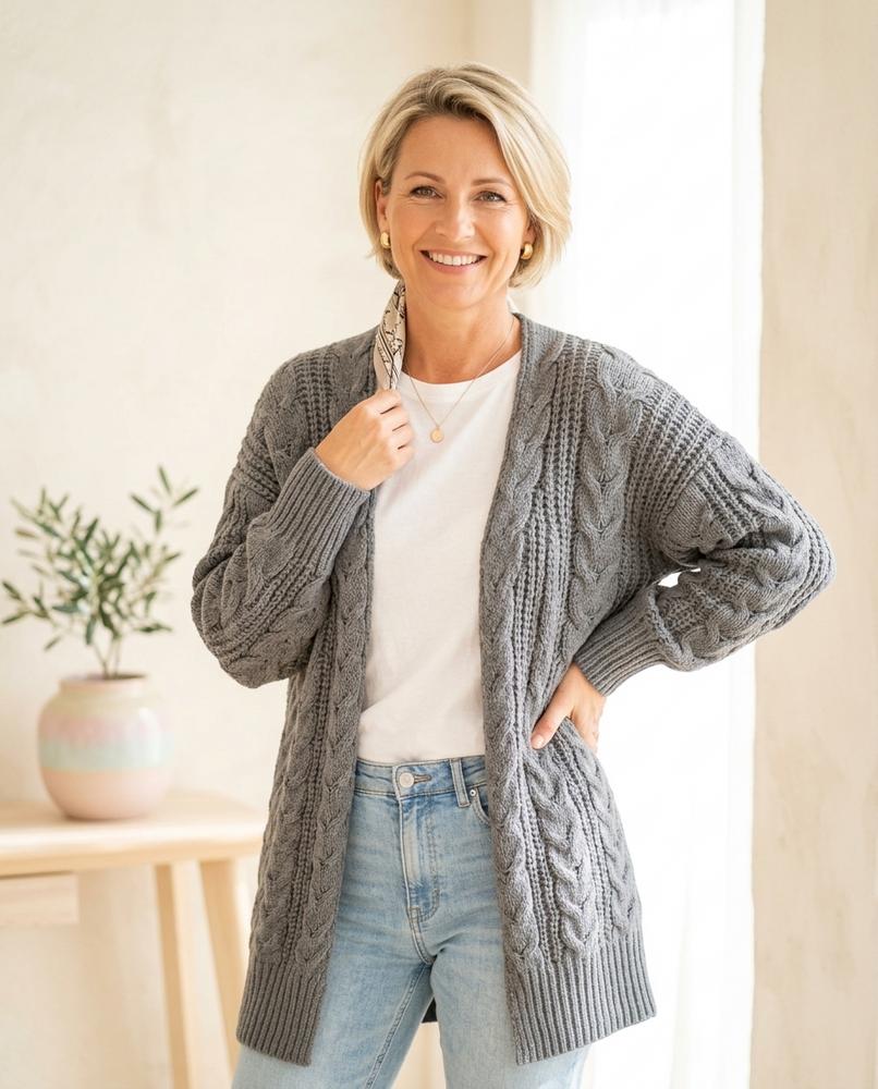 Ulla Fashion - Raren | Langer Zopfmuster Cardigan Damen