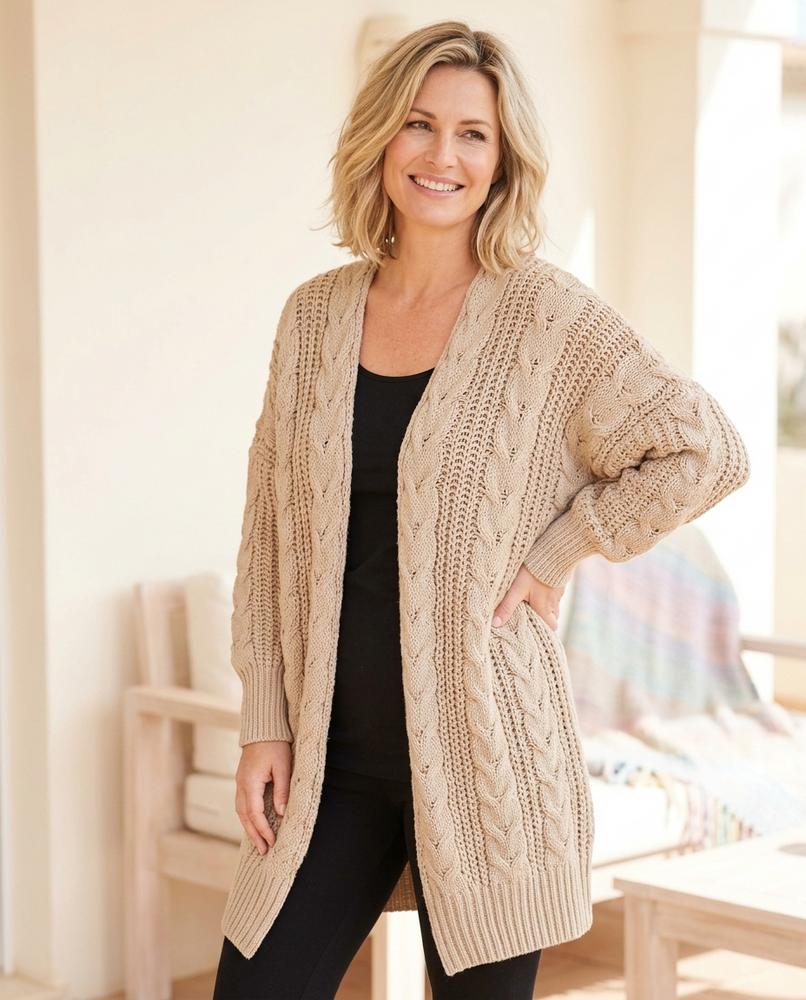 Ulla Fashion - Raren | Langer Zopfmuster Cardigan Damen
