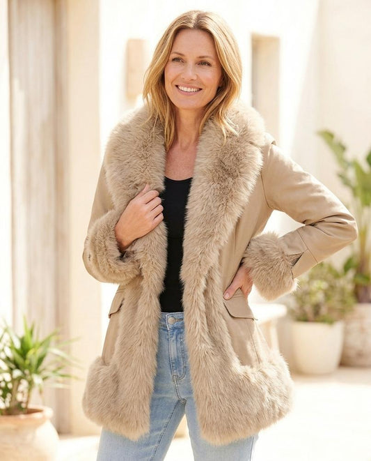 Ulla Fashion - Semer | Pelzbesetzt Gefüttert Ledermantel Damen