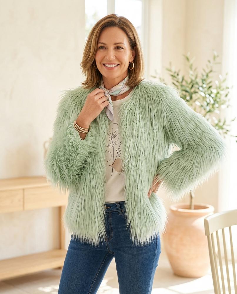 Ulla Fashion - Mivin | Zottelige Kragenlose Jacke Damen