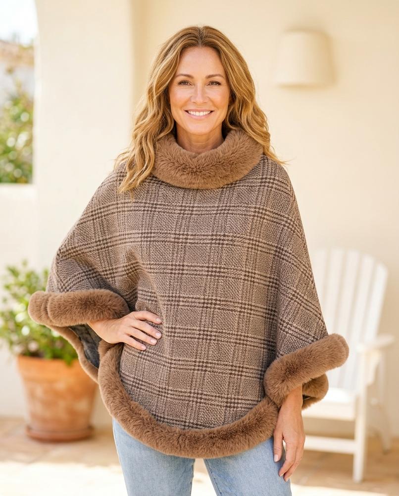 Ulla Fashion - Ralar | Karierter Pelzbesetzter Mantel Damen