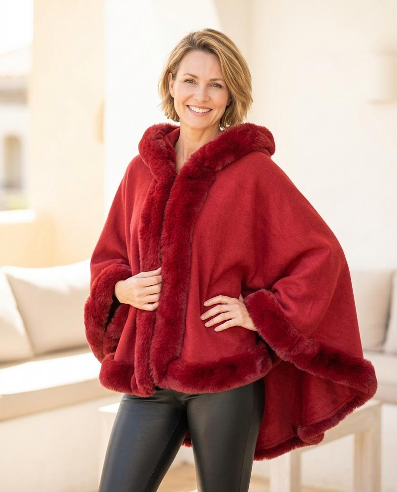 Ulla Fashion - Laser | Offener Pelzbesetzter Mantel Damen