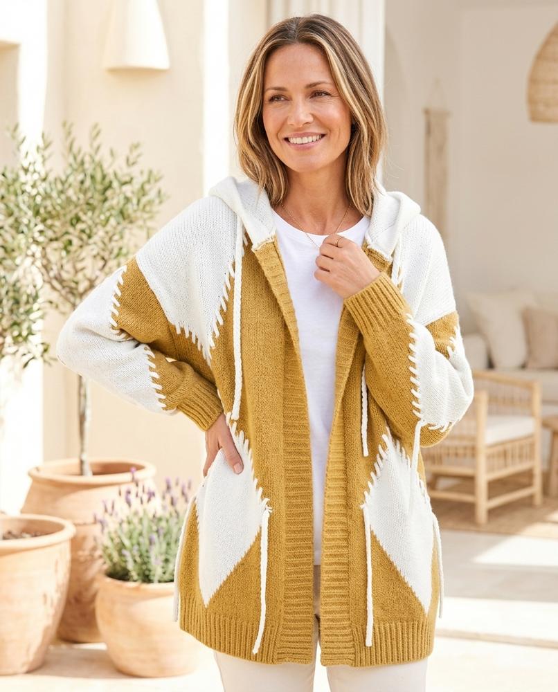 Ulla Fashion - Katal | Strukturiert Kontrastvernäht Cardigan Damen