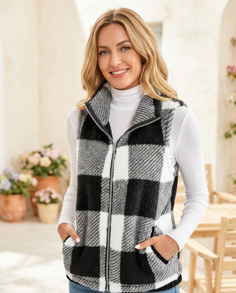 Ulla Fashion - Lenor | Karierte Hochschließende Weste Damen