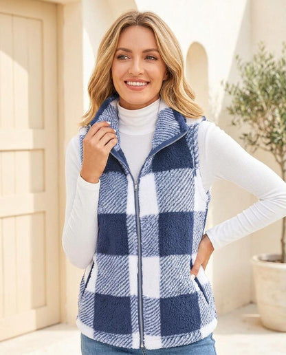 Ulla Fashion - Lenor | Karierte Hochschließende Weste Damen