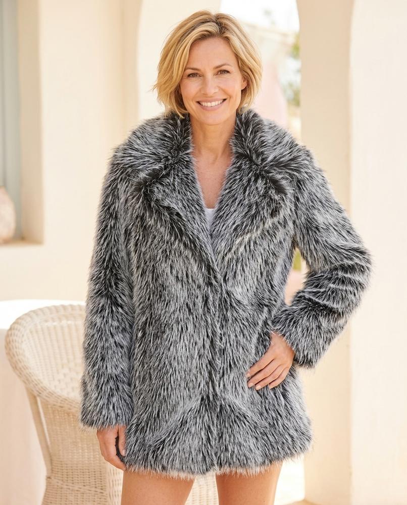 Ulla Fashion - Mavel | Voluminös Pelzartig Mantel Damen