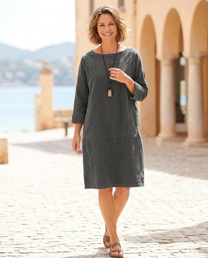 Ulla Fashion - Yodan | Gerippt Dreiviertelärmlig Kleid Damen