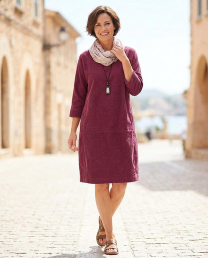 Ulla Fashion - Yodan | Gerippt Dreiviertelärmlig Kleid Damen