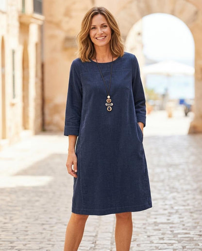 Ulla Fashion - Yodan | Gerippt Dreiviertelärmlig Kleid Damen